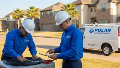 Professional AC repair service technician working on air conditioner unit in Houston, TX