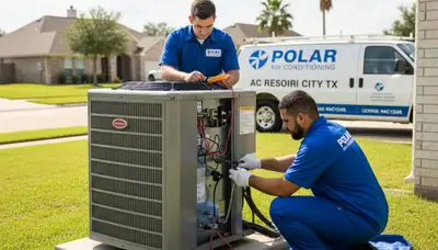Professional AC repair technician servicing air conditioner unit in Houston, TX