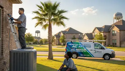 Professional AC repair technician servicing air conditioner unit in Houston TX