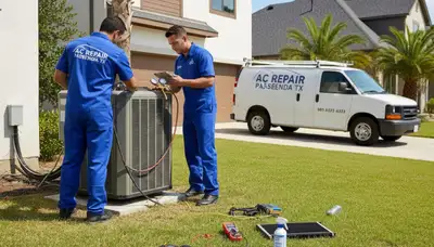 Professional AC repair technician servicing air conditioner unit in Houston TX