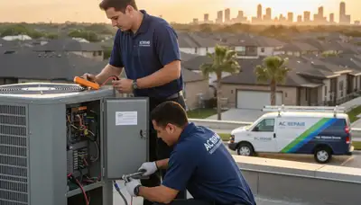 Professional AC repair technician servicing home cooling unit in Houston TX