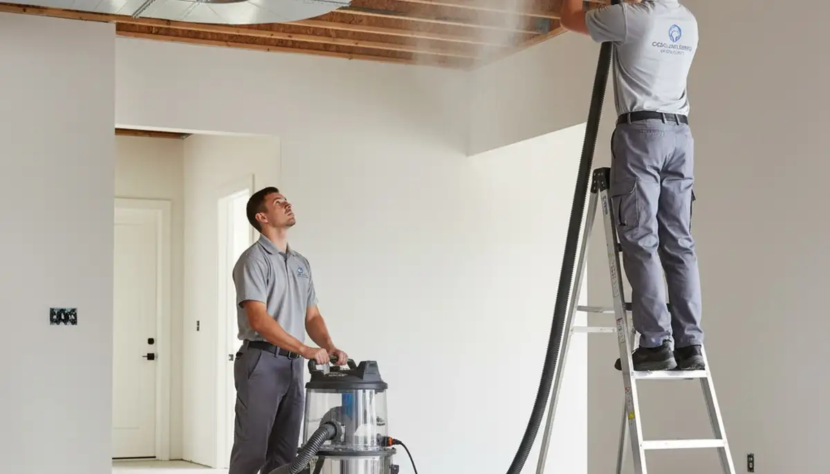 Technician cleaning air ducts for improved airflow and indoor air quality in Houston, TX