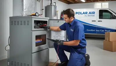 Technician performing furnace repair in Houston TX for Five Star Cooling heating service