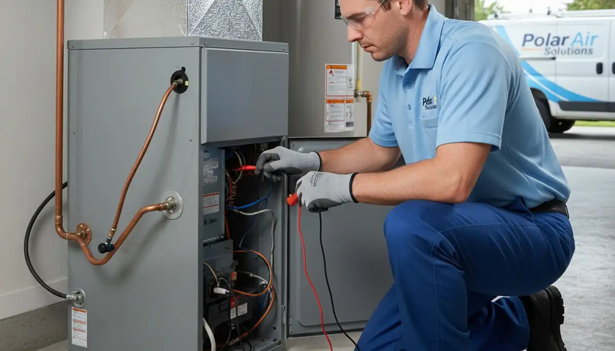 Technician performing furnace repair in Houston TX for Five Star Cooling heating service